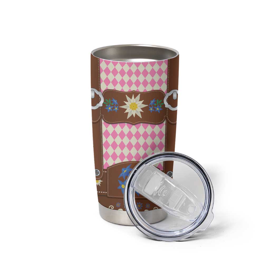 Lederhosen Oktoberfest Tumbler Cup Pink Edelweiss Floral Polka Dots - Wonder Print Shop