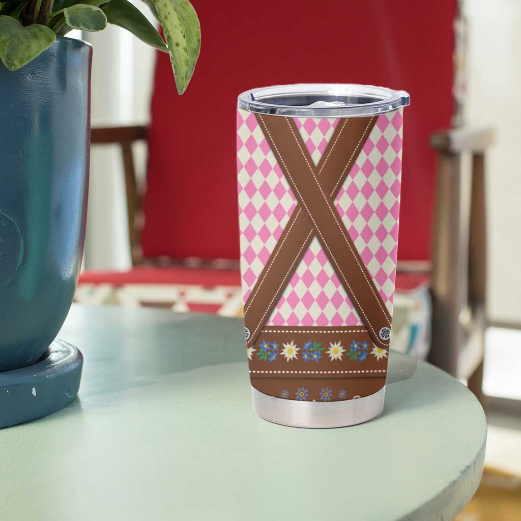 Lederhosen Oktoberfest Tumbler Cup Pink Edelweiss Floral Polka Dots - Wonder Print Shop