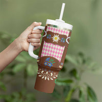 Lederhosen Oktoberfest Tumbler With Handle Pink Edelweiss Floral Polka Dots - Wonder Print Shop