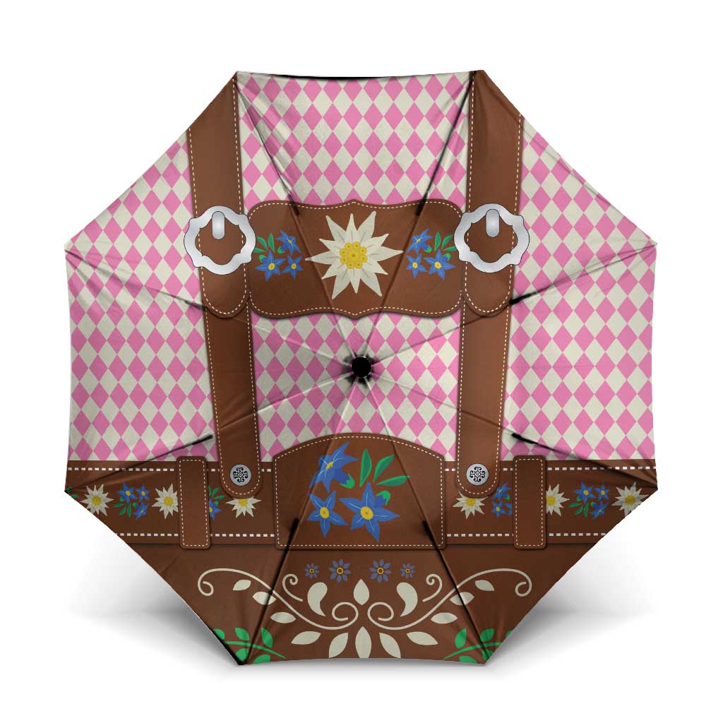 Lederhosen Oktoberfest Umbrella Pink Edelweiss Floral Polka Dots - Wonder Print Shop