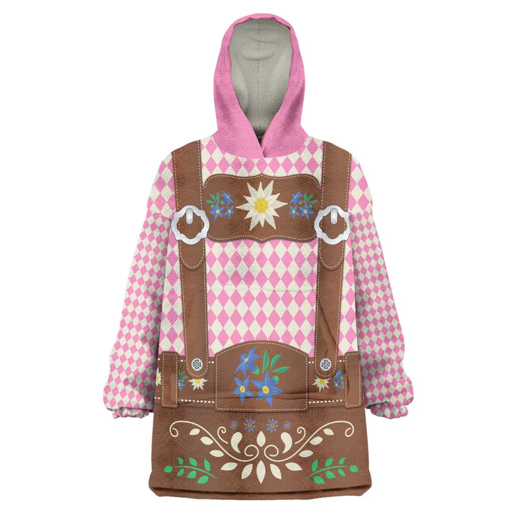 Lederhosen Oktoberfest Wearable Blanket Hoodie Pink Edelweiss Floral Polka Dots - Wonder Print Shop