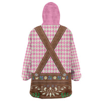 Lederhosen Oktoberfest Wearable Blanket Hoodie Pink Edelweiss Floral Polka Dots - Wonder Print Shop