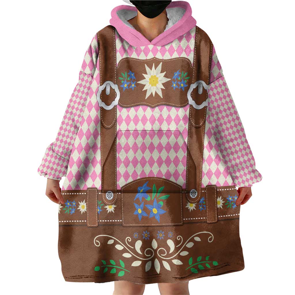 Lederhosen Oktoberfest Wearable Blanket Hoodie Pink Edelweiss Floral Polka Dots - Wonder Print Shop