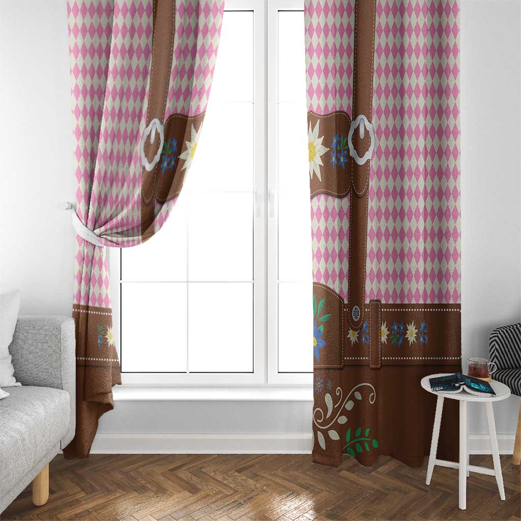 Lederhosen Oktoberfest Window Curtain Pink Edelweiss Floral Polka Dots - Wonder Print Shop