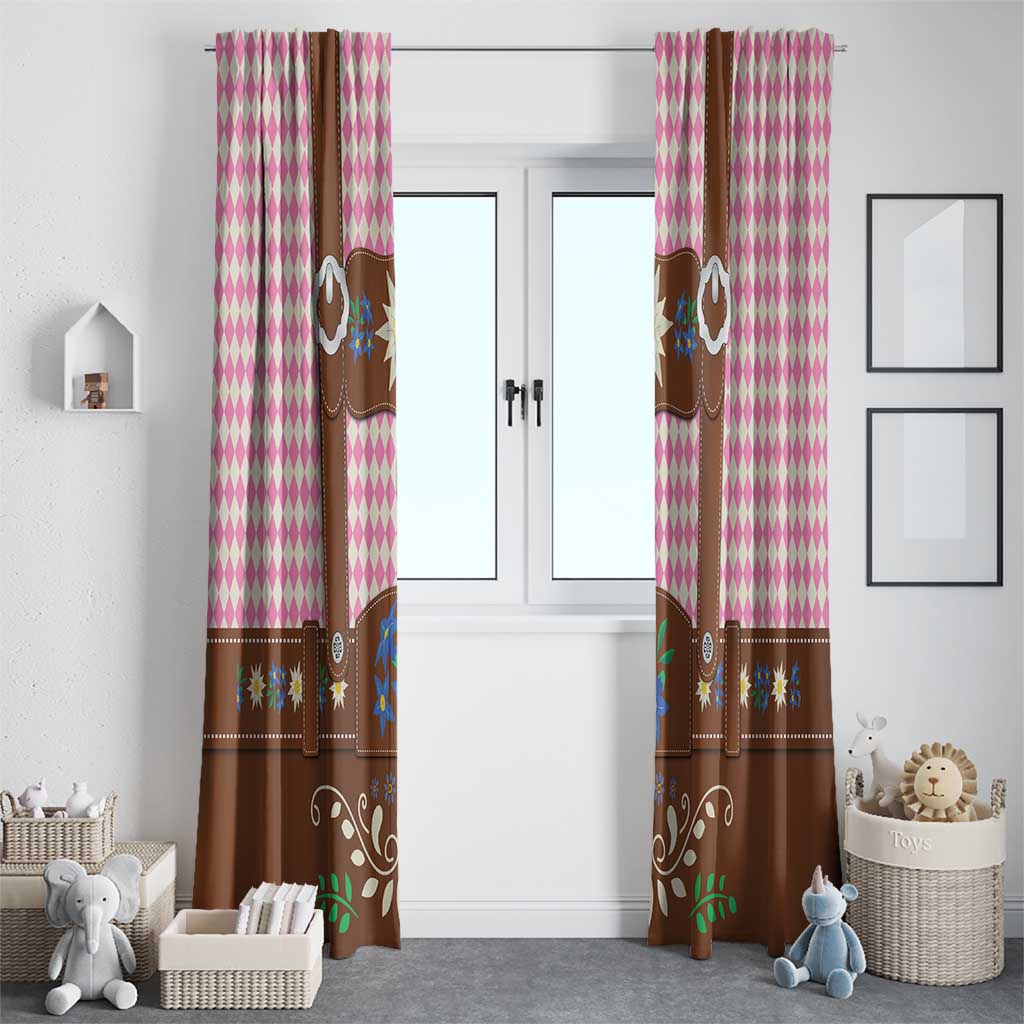 Lederhosen Oktoberfest Window Curtain Pink Edelweiss Floral Polka Dots - Wonder Print Shop