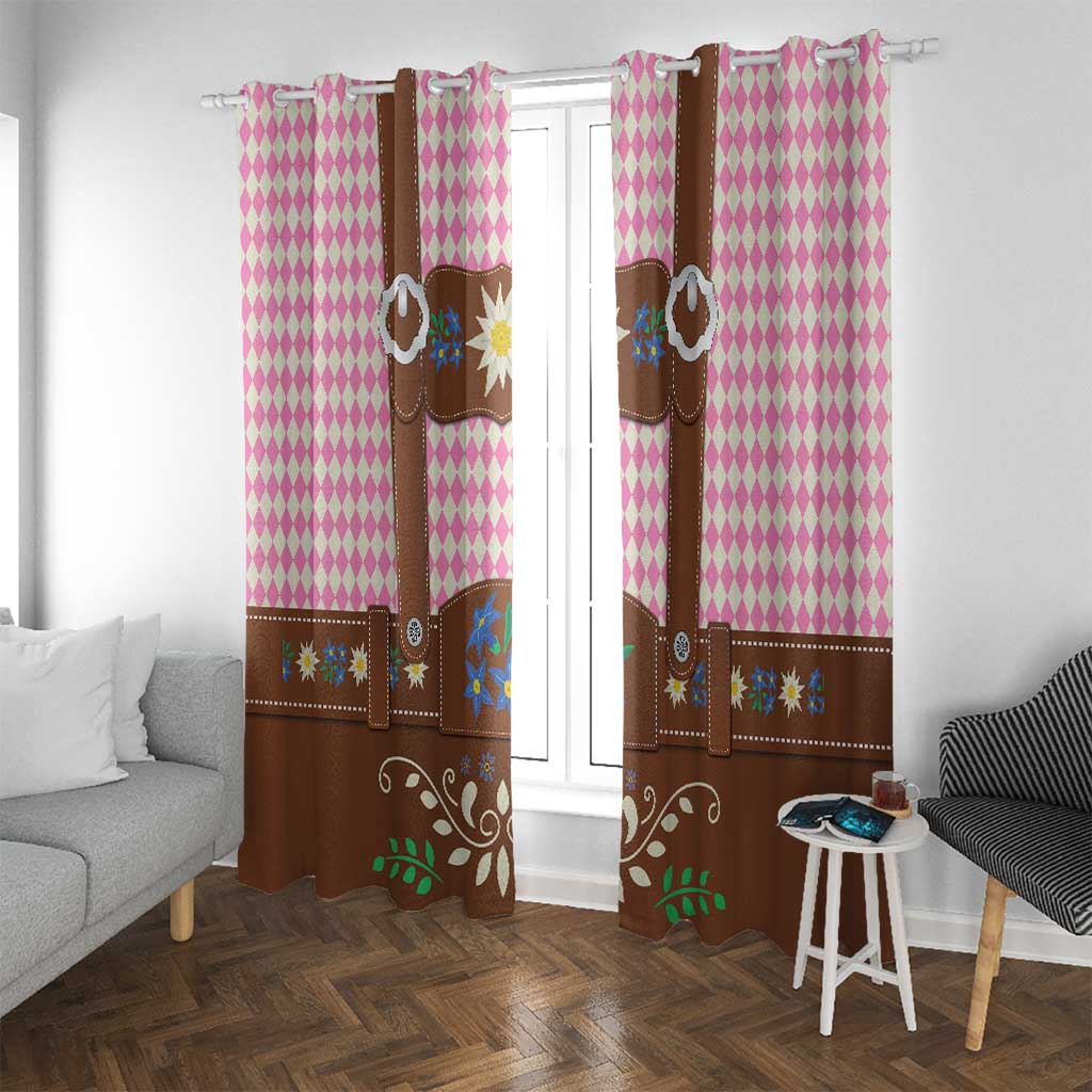 Lederhosen Oktoberfest Window Curtain Pink Edelweiss Floral Polka Dots - Wonder Print Shop