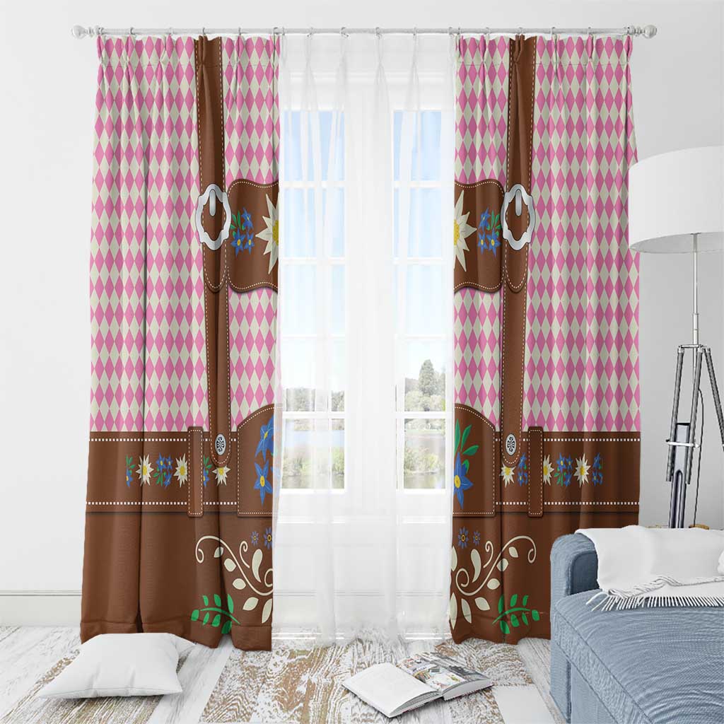 Lederhosen Oktoberfest Window Curtain Pink Edelweiss Floral Polka Dots - Wonder Print Shop