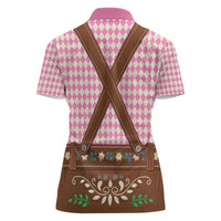 Lederhosen Oktoberfest Women Polo Shirt Pink Edelweiss Floral Polka Dots - Wonder Print Shop