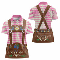 Lederhosen Oktoberfest Women Polo Shirt Pink Edelweiss Floral Polka Dots - Wonder Print Shop