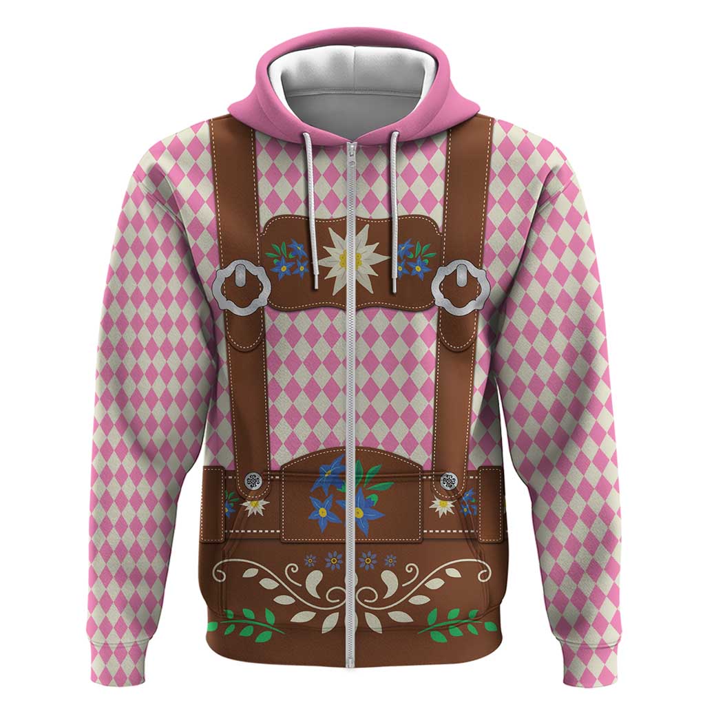 Lederhosen Oktoberfest Zip Hoodie Pink Edelweiss Floral Polka Dots - Wonder Print Shop