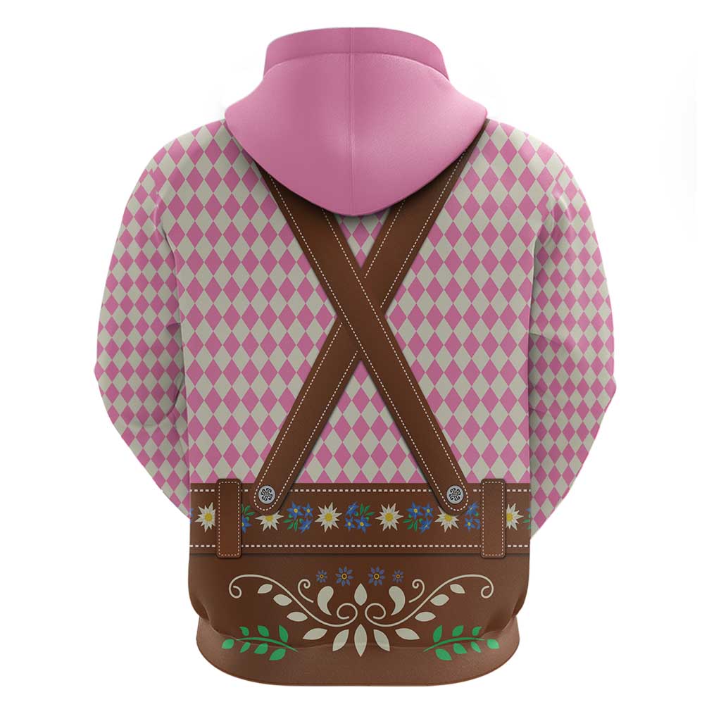 Lederhosen Oktoberfest Zip Hoodie Pink Edelweiss Floral Polka Dots - Wonder Print Shop
