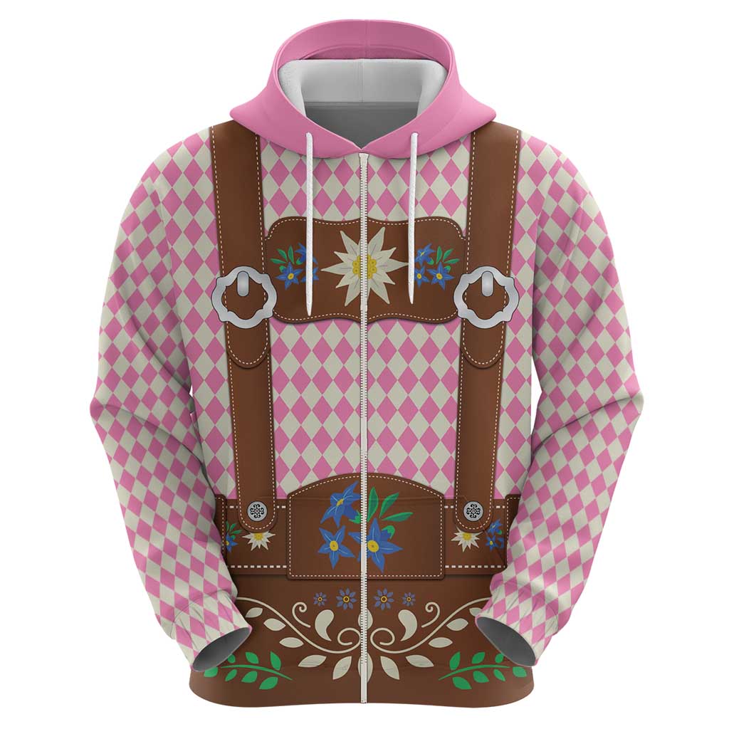 Lederhosen Oktoberfest Zip Hoodie Pink Edelweiss Floral Polka Dots - Wonder Print Shop