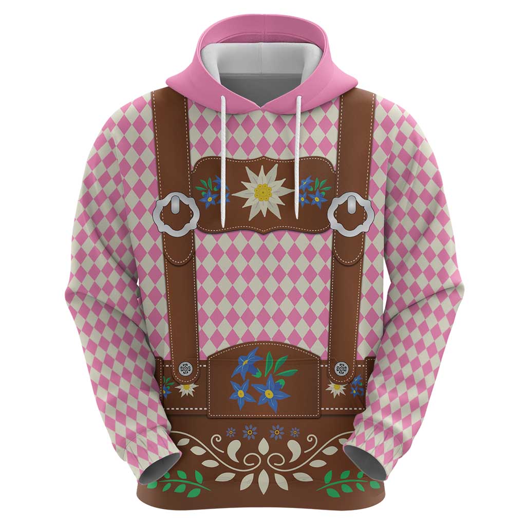 Lederhosen Oktoberfest Zip Hoodie Pink Edelweiss Floral Polka Dots - Wonder Print Shop