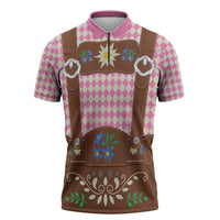 Lederhosen Oktoberfest Zipper Polo Shirt Pink Edelweiss Floral Polka Dots - Wonder Print Shop