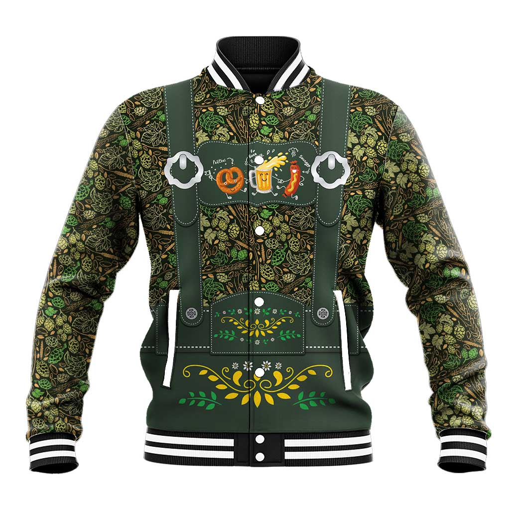 Lederhosen Oktoberfest Baseball Jacket Hops And Malt Pattern - Wonder Print Shop