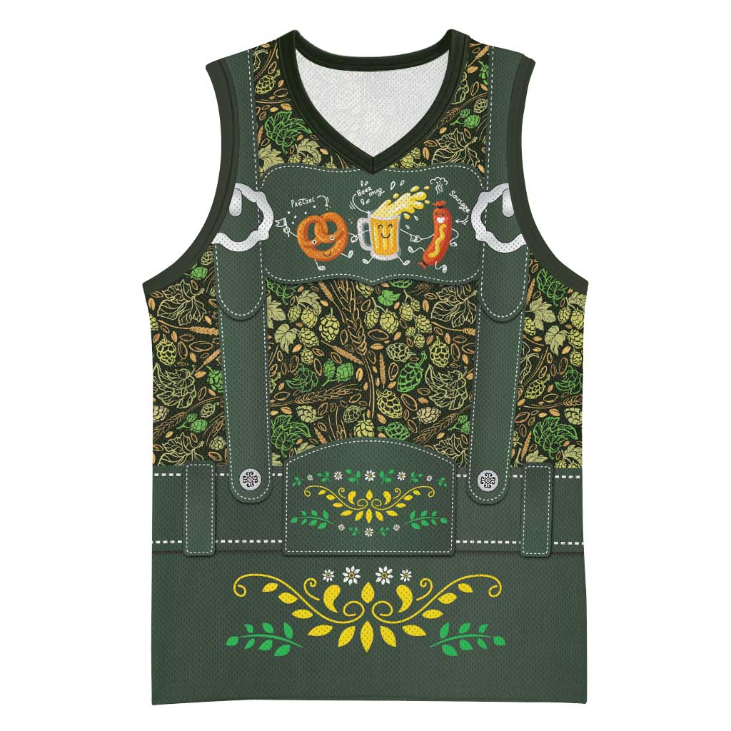 Lederhosen Oktoberfest Basketball Jersey Hops And Malt Pattern - Wonder Print Shop