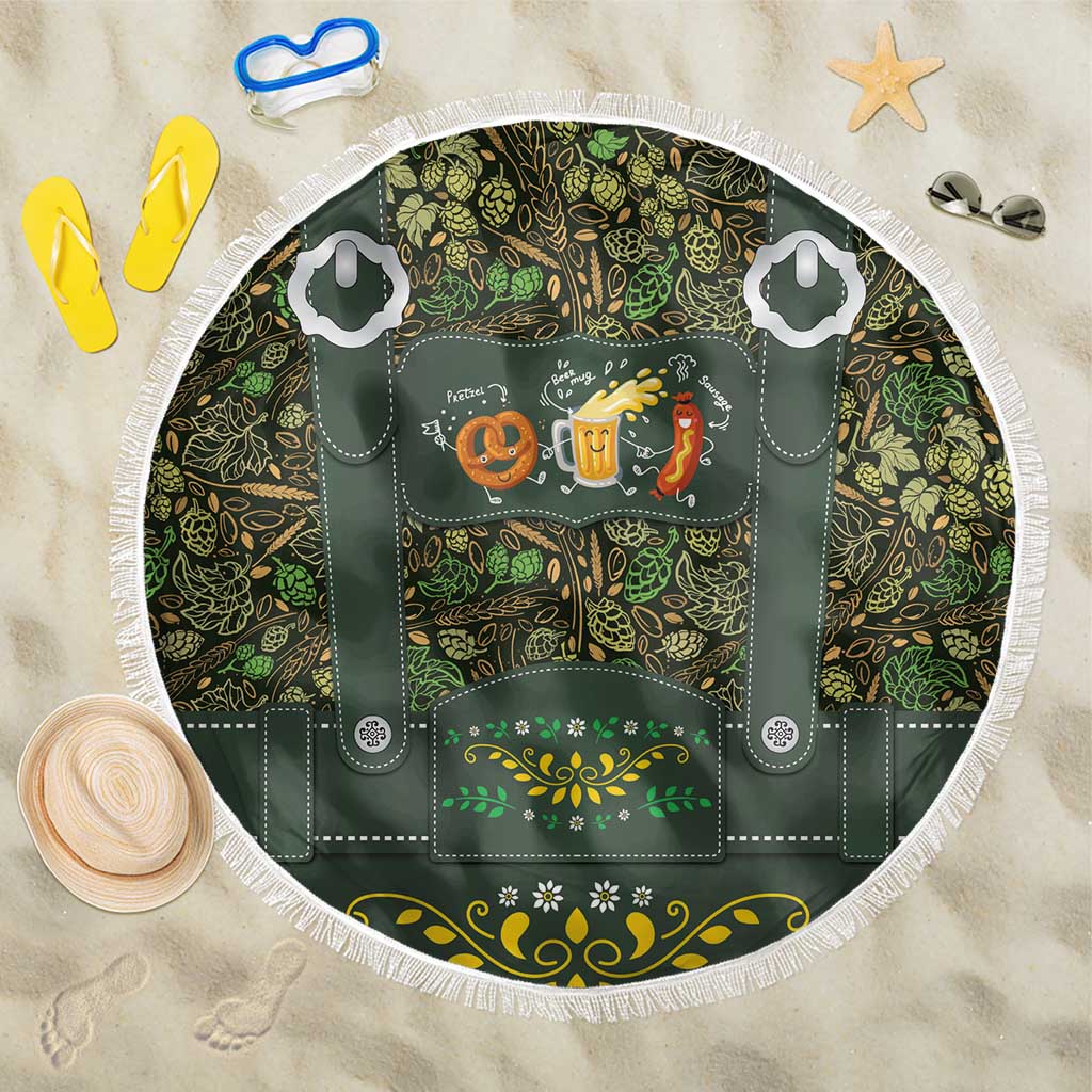 Lederhosen Oktoberfest Beach Blanket Hops And Malt Pattern - Wonder Print Shop