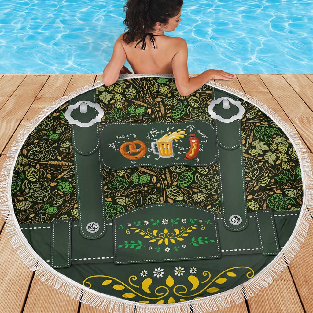 Lederhosen Oktoberfest Beach Blanket Hops And Malt Pattern - Wonder Print Shop