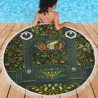 Lederhosen Oktoberfest Beach Blanket Hops And Malt Pattern - Wonder Print Shop