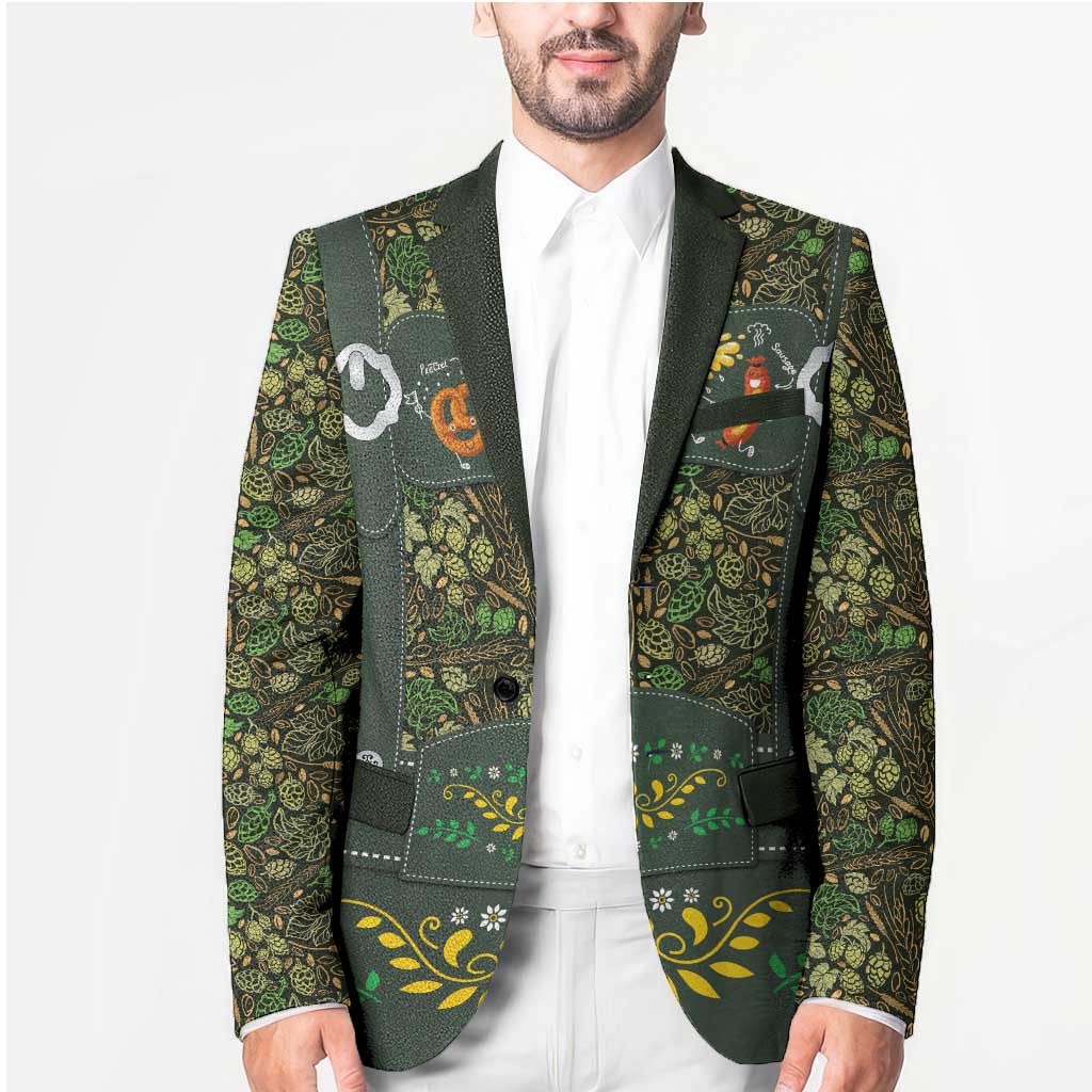 Lederhosen Oktoberfest Blazer Hops And Malt Pattern - Wonder Print Shop