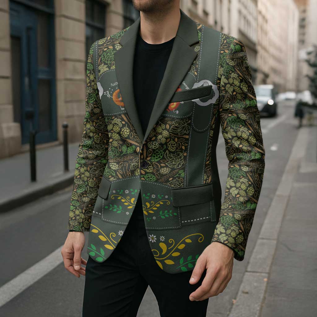 Lederhosen Oktoberfest Blazer Hops And Malt Pattern - Wonder Print Shop