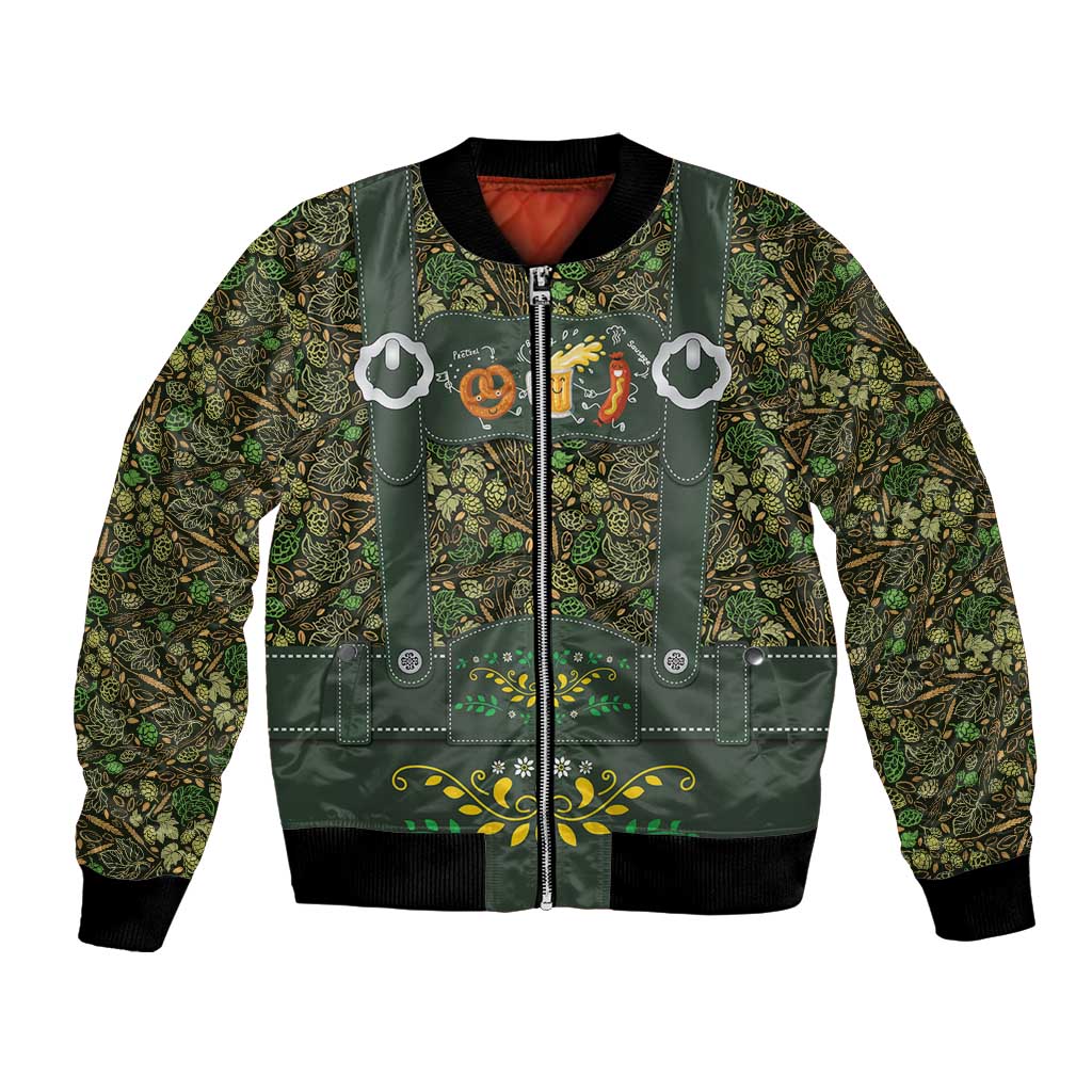 Lederhosen Oktoberfest Bomber Jacket Hops And Malt Pattern - Wonder Print Shop