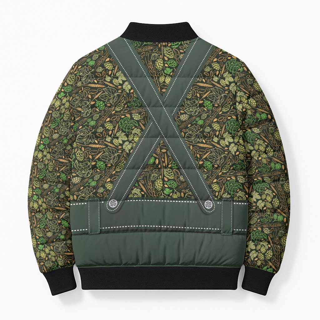 Lederhosen Oktoberfest Bomber Puffer Jacket Hops And Malt Pattern - Wonder Print Shop