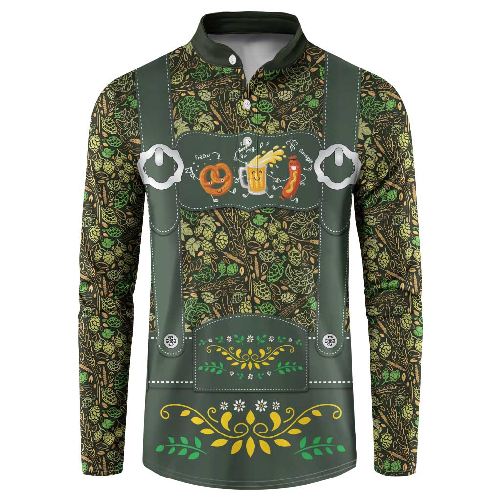 Lederhosen Oktoberfest Button Sweatshirt Hops And Malt Pattern - Wonder Print Shop