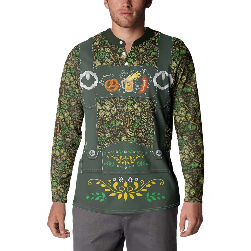 Lederhosen Oktoberfest Button Sweatshirt Hops And Malt Pattern - Wonder Print Shop
