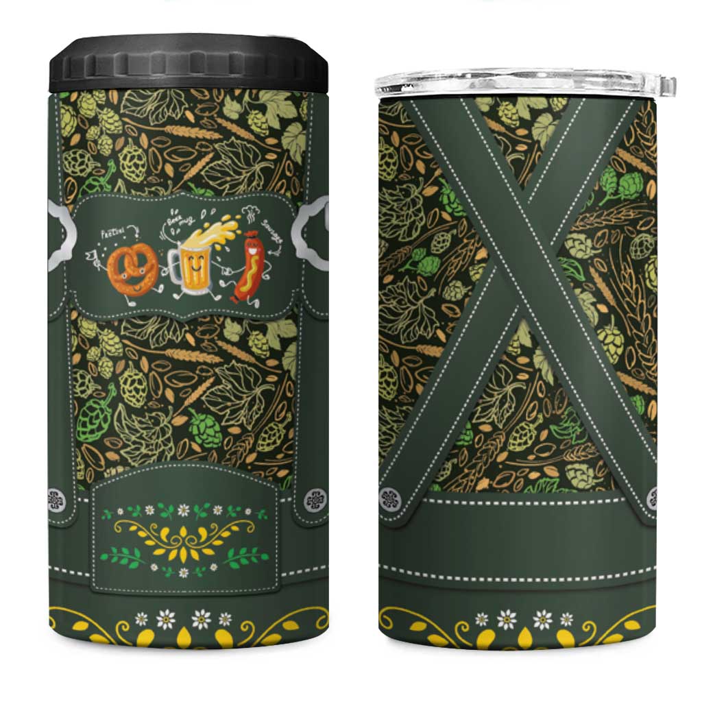 Lederhosen Oktoberfest 4 in 1 Can Cooler Tumbler Hops And Malt Pattern - Wonder Print Shop