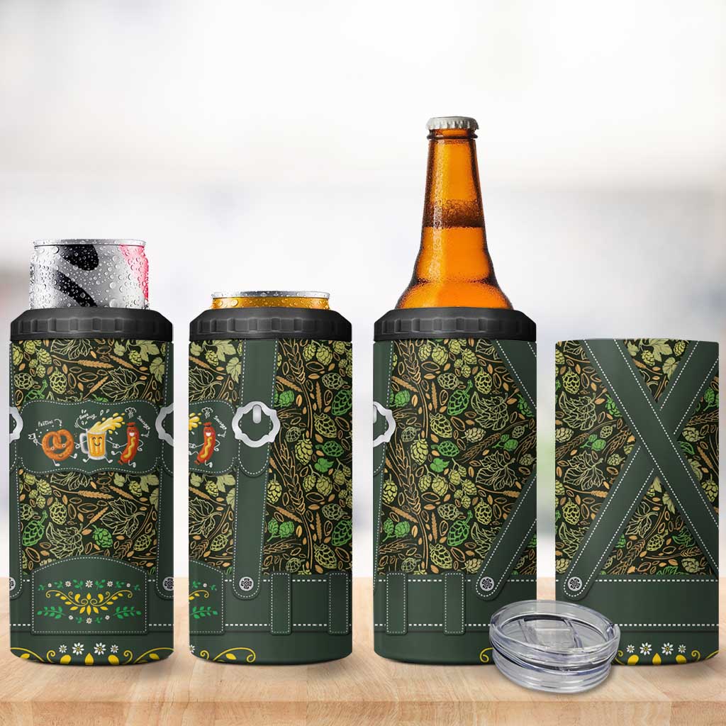 Lederhosen Oktoberfest 4 in 1 Can Cooler Tumbler Hops And Malt Pattern - Wonder Print Shop