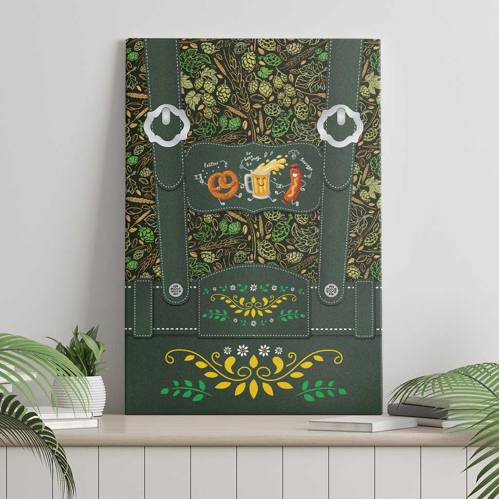 Lederhosen Oktoberfest Canvas Wall Art Hops And Malt Pattern - Wonder Print Shop