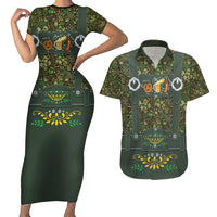 Lederhosen Oktoberfest Couples Matching Short Sleeve Bodycon Dress and Hawaiian Shirt Hops And Malt Pattern - Wonder Print Shop