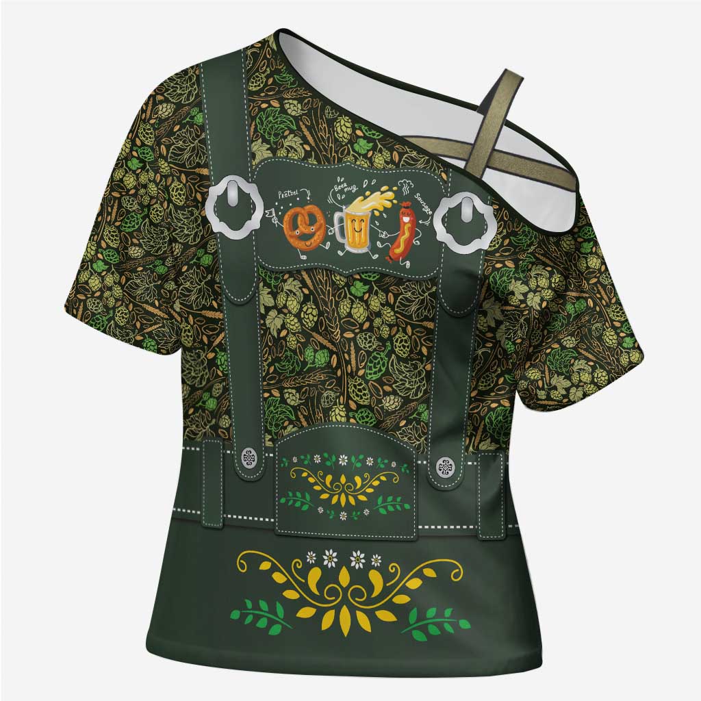 Lederhosen Oktoberfest Cross Shoulder Shirt Hops And Malt Pattern - Wonder Print Shop