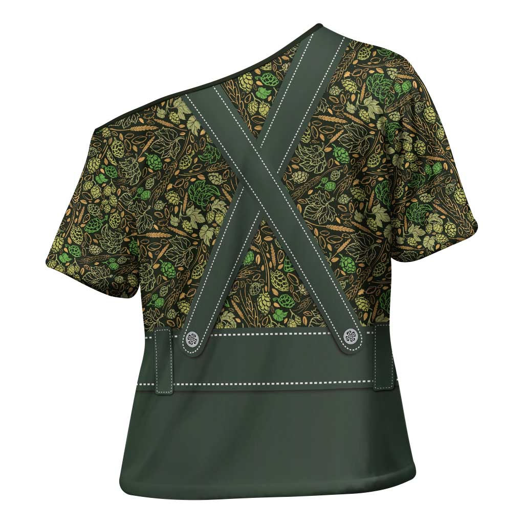 Lederhosen Oktoberfest Cross Shoulder Shirt Hops And Malt Pattern - Wonder Print Shop