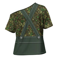 Lederhosen Oktoberfest Cross Shoulder Shirt Hops And Malt Pattern - Wonder Print Shop