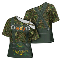 Lederhosen Oktoberfest Cross Shoulder Shirt Hops And Malt Pattern - Wonder Print Shop