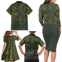 Lederhosen Oktoberfest Family Matching Long Sleeve Bodycon Dress and Hawaiian Shirt Hops And Malt Pattern - Wonder Print Shop