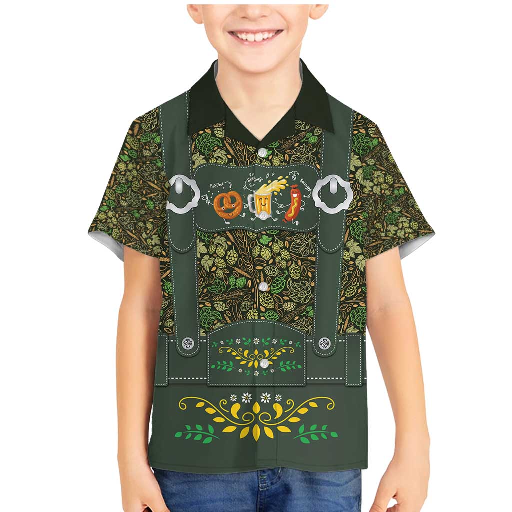 Lederhosen Oktoberfest Family Matching Mermaid Dress and Hawaiian Shirt Hops And Malt Pattern - Wonder Print Shop