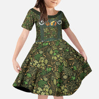 Lederhosen Oktoberfest Family Matching Off The Shoulder Long Sleeve Dress and Hawaiian Shirt Hops And Malt Pattern - Wonder Print Shop