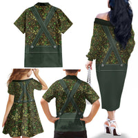 Lederhosen Oktoberfest Family Matching Off The Shoulder Long Sleeve Dress and Hawaiian Shirt Hops And Malt Pattern - Wonder Print Shop