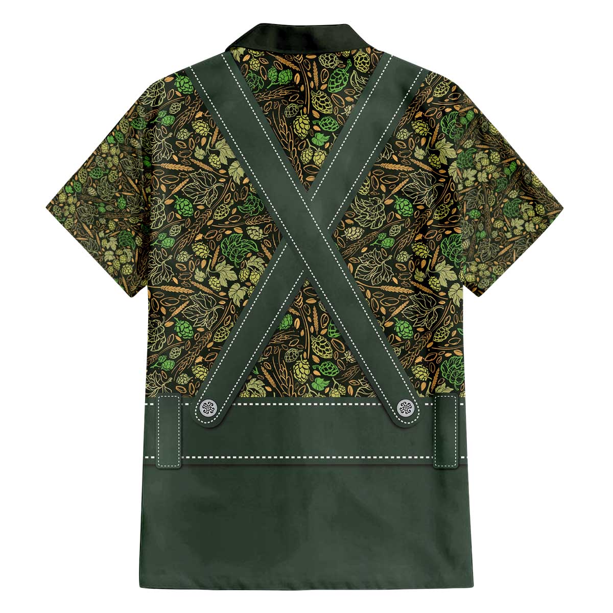 Lederhosen Oktoberfest Family Matching Off The Shoulder Long Sleeve Dress and Hawaiian Shirt Hops And Malt Pattern - Wonder Print Shop