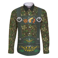 Lederhosen Oktoberfest Family Matching Off The Shoulder Long Sleeve Dress and Hawaiian Shirt Hops And Malt Pattern - Wonder Print Shop