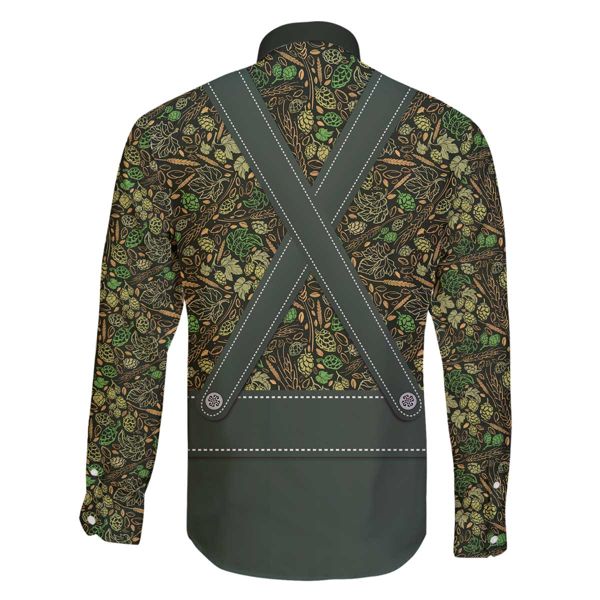 Lederhosen Oktoberfest Family Matching Off The Shoulder Long Sleeve Dress and Hawaiian Shirt Hops And Malt Pattern - Wonder Print Shop