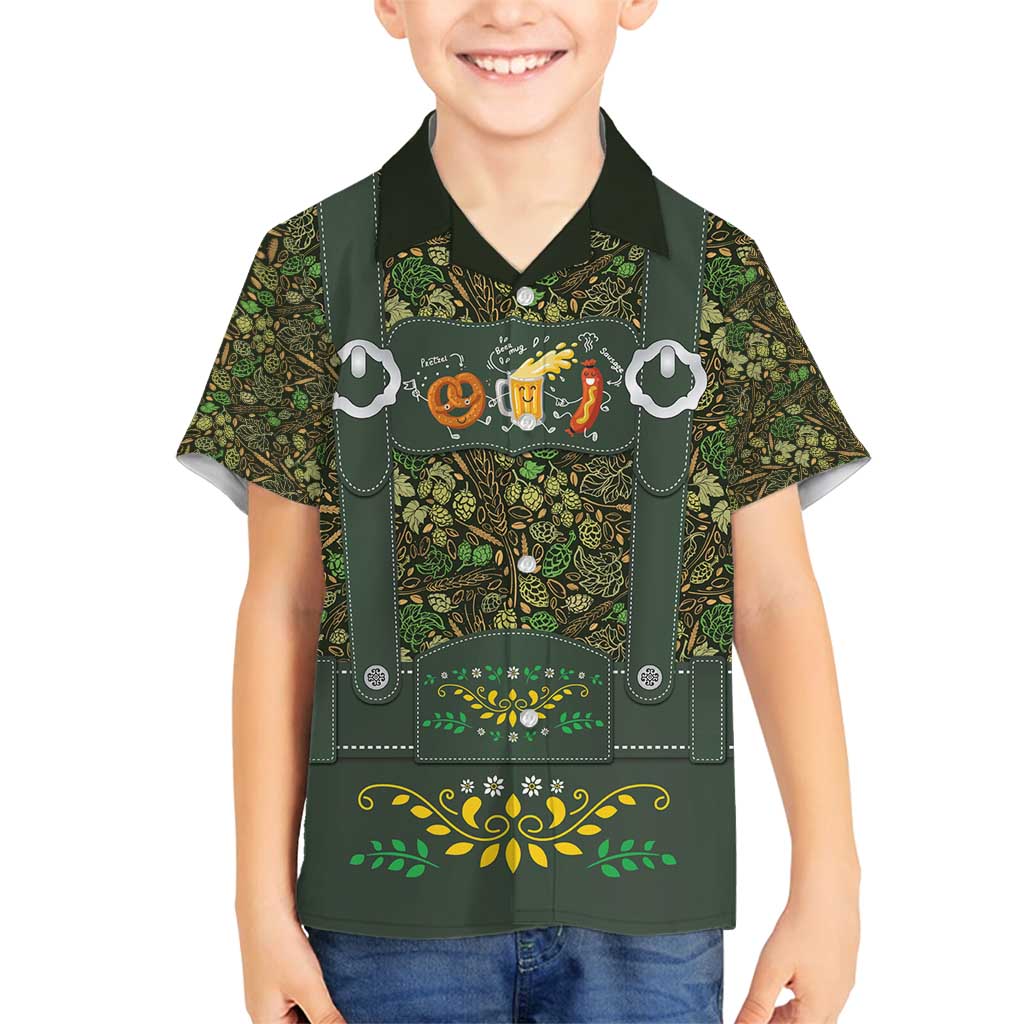 Lederhosen Oktoberfest Family Matching Off Shoulder Maxi Dress and Hawaiian Shirt Hops And Malt Pattern - Wonder Print Shop