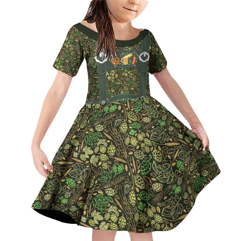 Lederhosen Oktoberfest Family Matching Off Shoulder Short Dress and Hawaiian Shirt Hops And Malt Pattern - Wonder Print Shop