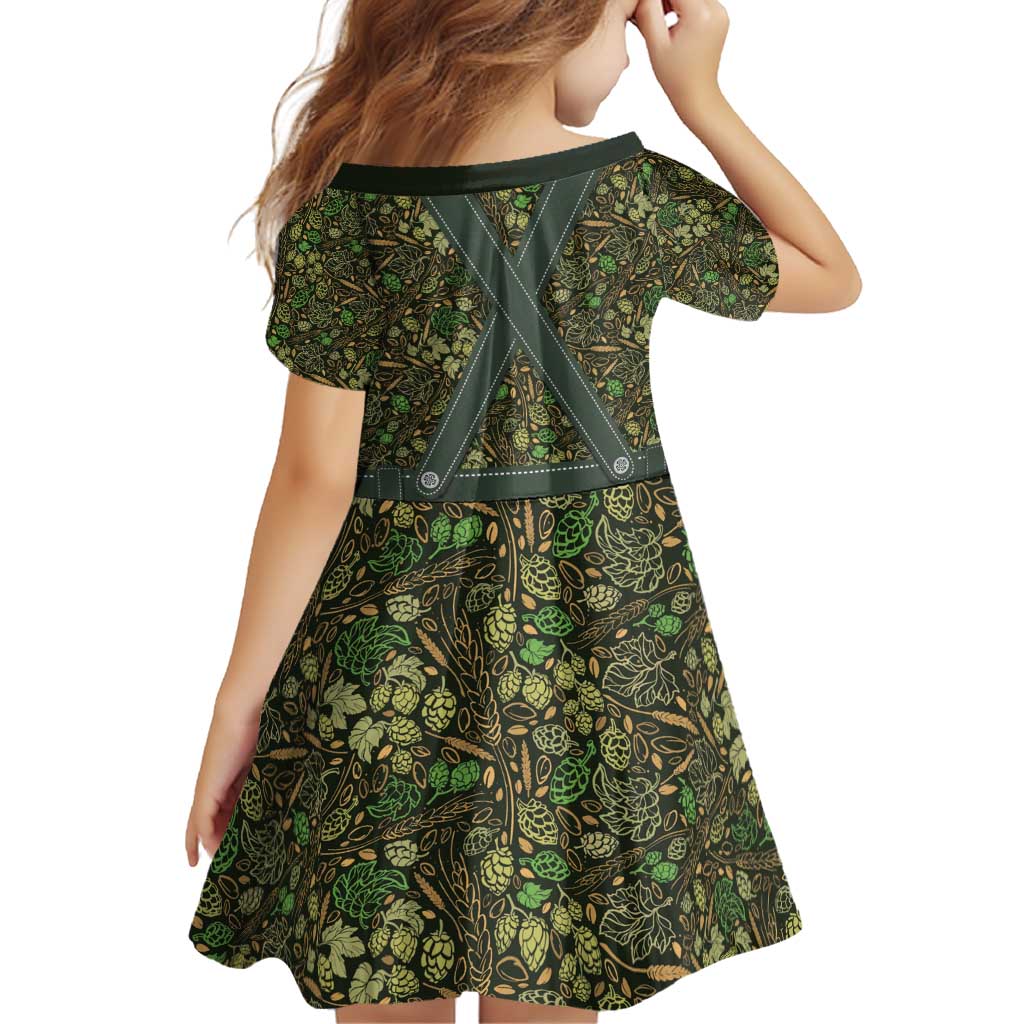 Lederhosen Oktoberfest Family Matching Off Shoulder Short Dress and Hawaiian Shirt Hops And Malt Pattern - Wonder Print Shop