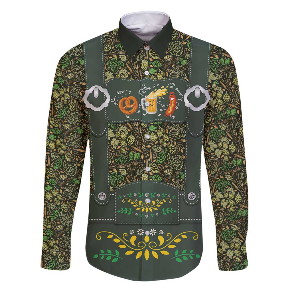 Lederhosen Oktoberfest Family Matching Off Shoulder Short Dress and Hawaiian Shirt Hops And Malt Pattern - Wonder Print Shop
