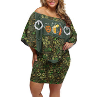 Lederhosen Oktoberfest Family Matching Off Shoulder Short Dress and Hawaiian Shirt Hops And Malt Pattern - Wonder Print Shop