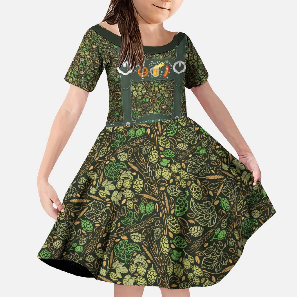 Lederhosen Oktoberfest Family Matching Short Sleeve Bodycon Dress and Hawaiian Shirt Hops And Malt Pattern - Wonder Print Shop
